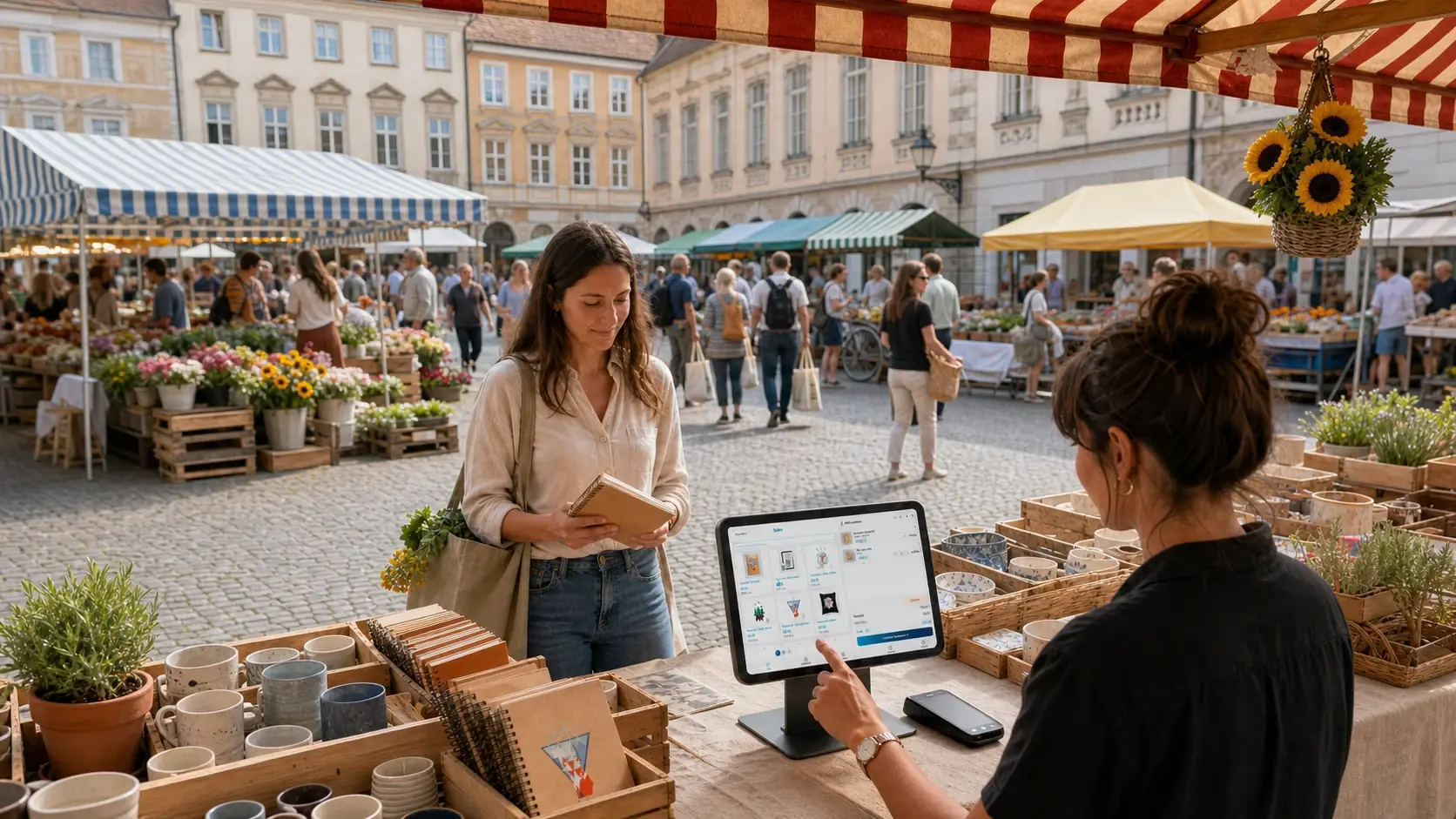Tajriba POS gebruikt op een markt, beurs of pop-up winkel